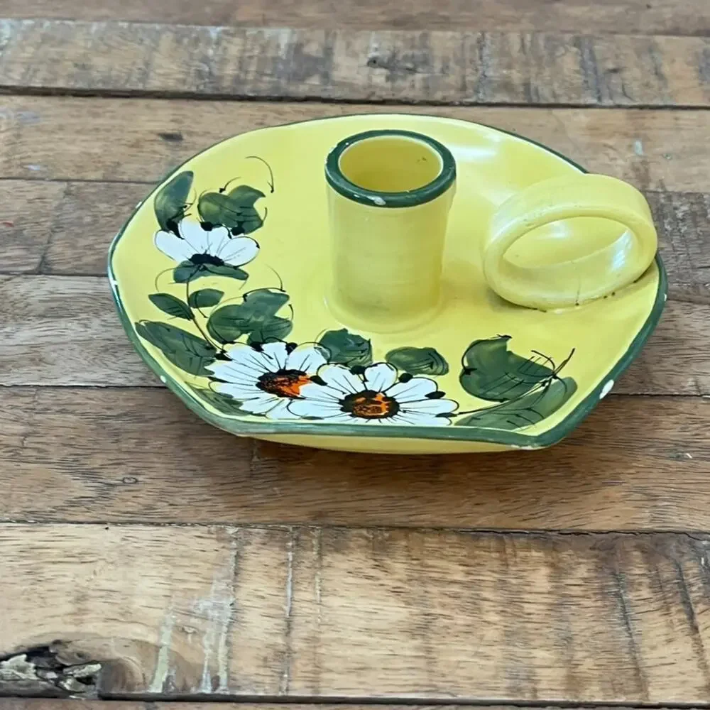Vintage 1922 Italian Daisy Yellow Candle Holder 6